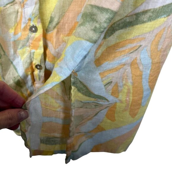 Rachel Zoe 100% Linen Tunic Top Womens 1X Pastel Tropical Roll Tab Sleeve - Picture 4 of 8